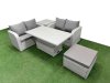 Fimous 5 Seater Outdoor Love Sofa Set Rattan Garden Furniture Set with Adjustable Lifting Dining or Coffee Table Big Footstool Side Table Light Grey