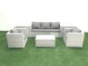 Fimous Rattan Garden Furniture Set with 3 Seater Sofa 2 Chair Rectangular Coffee Table 2 Side Tables Light Grey Mixed 5 Seater