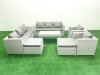 Fimous Outdoor Garden Furniture Rattan Sofa Set with 2 Armchairs Oblong Coffee Table 2 Big Footstools Light Grey Mixed