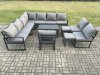 Fimous Aluminium Outdoor Garden Furniture Set Patio Lounge Sofa with Oblong Coffee Table 2 Small Footstools Dark Grey