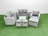 Fimous High Back Poly Rattan Garden Furniture Set with Reclining Chair Loveseat Sofa Square Coffee Table Indoor Outdoor Patio Set 3 Stools 2 Side Table Light Grey