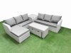 Fimous Outdoor Garden Furniture Sets 9 Seater Wicker Rattan Furniture Sofa Sets with Oblong Coffee Table high Back Lounge Sofa 3 Stools Side Table Light Grey