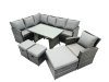 Fimous 10 Seat Poly Rattan Outdoor Patio Oblong Dining Table Corner Sofa Set with 3 Stool Chair for Garden Backyard Dark Grey Mixed