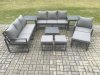 Fimous Aluminium Outdoor Lounge Sofa Set Garden Furniture Sets with Square Coffee Table Chair 3 Footstools 2 Side Tables Dark Grey