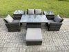 Fimous Outdoor Garden Dining Sets 5 Seater Rattan Patio Furniture Sofa Set with Rising Lifting Table 2 Side Tables Big Footstool Dark Grey Mixed