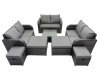 Fimous Rattan Garden Outdoor Furniture Set Love Sofa Square Coffee Table Set with 4 Stools Dark Grey Mixed