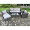 Fimous Rattan Garden Furniture Set with 3 Seater Sofa Coffee Table 2 Armchairs Big Footstool Indoor Outdoor Patio Lounge Sofa Set Dark Grey Mixed