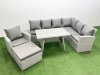 Fimous 8 Seater Garden Outdoor Rattan Furniture Set Rattan Corner Sofa Oblong Dining Table with Armchair Big Footstool Light Grey Mixed