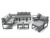 Fimous Garden Sofa Set Aluminium Furniture Rising Dining Tabe Set with 2 Chair 3 Footstools Side Table Dark Grey