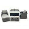Fimous Outdoor Garden Furniture Set Rattan Sofa Dining Table Set with Reclining Chair 3 Footstool Dark Grey Mixed