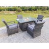 Fimous Rattan Garden Furniture Gas Fire Pit Rectangle Dining Table Gas Heater And Dining Chairs 4 Seater