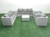 Fimous Outdoor Rattan Sofa Garden Furniture Set with 2 Armchairs Square Coffee Table Light Grey Mixed