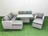 Fimous 9 Seater Poly Rattan Outdoor Garden Furniture Adjustable Lifting Dining or Coffee Table Sofa Set Patio 3 Seater Sofa Reclining Chair 3 Seater Sofa 2 Big Footstools 2 Side Table Light Grey