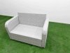 Fimous 6 Seater Outdoor Love Sofa Set Rattan Garden Furniture Set with Oblong Coffee Table 2 Small Stools Light Grey