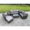 Fimous Patio Garden Furniture Sets Wicker 7 Seater Outdoor Rattan Furniture Sofa Sets with Rectangular Coffee Table Reclining Chair 3 Seater Sofa Big Footstool Side Table