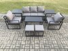 Fimous Aluminium Patio Outdoor Furniture Set 8 Pcs Garden Sofa with Oblong Coffee Table 2 Small Footstools 2 Armchairs 2 Side Tables Dark Grey