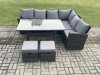 Fimous 8 Seater Garden Rattan Furniture Corner Sofa Dining Table Set with 2 Small Footstools Indoor Outdoor Lounge Sofa Set