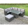 Fimous 7 Seater?Outdoor Rattan High Back Adjustable Rising Lifting Dining Table Corner Sofa Set Garden Furniture Dark Grey Mixed Left Hand