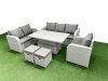Fimous Patio PE Wicker 8 Seater Outdoor Rattan Furniture Sofa Sets with Adjustable Lifting Dining or Coffee Table Reclining Chair Loveseat Sofa 3 Seater Sofa Stool Light Grey