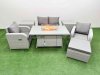 Fimous Light Grey PE Wicker Rattan Garden Furniture Set Sofa Set Reclining Chair Firepit Dining Table 5 Seater With Footstool 2 Side Table