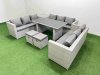 Fimous Patio Outdoor Garden Furniture Sets with Black Glass Top Dining Table 3 Seater Sofa Side Table 2 Small Stool Light Grey