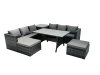 Fimous Outdoor Dining Table Sofa Set with Side Table Big Footstool Garden Furniture Set Dark Grey Mixed