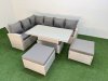 Fimous 8 Seat Rattan Outdoor Garden Furniture Corner Sofa Set Adjustable Lifting Dining or Coffee Table Set with Armchair 2 Big Footstools Light Grey