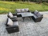 Fimous 7 Seater High Back PE Rattan Sofa Set Outdoor Garden Furniture Dining Table Set With Reclining Chair 3 Seater Sofa Love Sofa