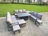 Fimous Aluminum Outdoor Patio Furniture Set Modern Patio Conversation Sets with Adjustable Rising Lifting Dining Table 3 Footstools Dark Grey