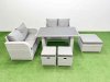 Fimous 6 Pieces Outdoor PE Rattan Sofa Set Patio Garden Furniture Sets with Cushions 3 Stools Light Grey