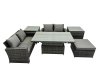 Fimous Outdoor Love Sofa Set 5 Seat Rattan Garden Furniture Set with Adjustable Lifting Dining or Coffee Table Dark Grey Mixed