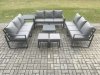 Fimous Aluminium 11 Seater Outdoor Garden Furniture Set Patio Lounge Sofa with Square Coffee Table Side Table 2 Small Footstools Conservatory Set Dark Grey