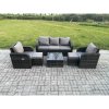 Fimous Garden Furniture Sets Wicker Rattan Furniture Patio Sofa Sets with Reclining Chair 3 Seater Sofa 2 Small Footstools Dark Grey Mixed