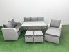 Fimous Patio PE Wicker 9 Seater Outdoor Rattan Furniture Sofa Sets with Adjustable Lifting Dining or Coffee Table Reclining Chair Loveseat Sofa 3 Seater Sofa Stool Light Grey