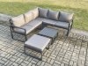 Fimous Outdoor Garden Furniture Set Aluminium Lounge Sofa Square Coffee Table Sets with Big Footstool Indoor Conservatory Set Dark Grey
