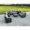 Fimous 7 Seater Garden Furniture Set Rattan Outdoor Lounge Sofa Chair With Tempered Glass Table Side Table Dark Grey Mixed