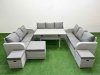 Fimous PE Rattan Lounge Sofa Set 12 Seater Outdoor Garden Furniture Set with Rectangular Dining Table 3 Seater Sofa 3 Stools Light Grey
