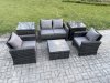 Fimous Outdoor Lounge Sofa Set Wicker PE Rattan Garden Furniture Set with Armchair Square Coffee Table Double Seat Sofa 2 Side Tables Dark Grey Mixed