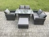 Fimous 6 Seater Wicker Rattan Garden Dining Set Outdoor Furniture Sofa with Dining Table Double Seat Sofa Big Footstool Dark Grey Mixed