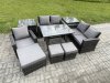 Fimous Garden Dining Set Wicker PE Rattan Outdoor Furniture Sofa with Rectangular Dining Table Double Seat Sofa 2 Side Tables 3 Footstools Dark Grey Mixed