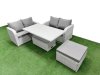 Fimous 5 Seater Outdoor Love Sofa Set Rattan Garden Furniture Set with Adjustable Lifting Dining or Coffee Table Big Footstool Light Grey