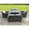 Fimous 6 Seater Outdoor Dark Grey Mixed High Back Rattan Sofa Dining Table Set Garden Furniture Arm Chairs Love Sofa