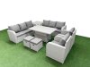 Fimous PE Rattan High Back Lounge Sofa Set Patio Adjustable Lifting Dining or Coffee Table & Chairs Set with 3 Seater Sofa Reclining Chair Stools Side Table Light Grey