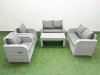 Fimous 6 Seater Outdoor Reclining Chair Love Sofa Set Rattan Garden Furniture Set with Oblong Coffee Table Light Grey