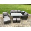 Fimous Outdoor Rattan Furniture Sofa Garden Dining Sets Height Adjustable Rising lifting Table and Chair Set With Side Table 3 Footstools