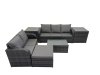Fimous Outdoor Love Sofa 3 Seater Sofa Coffee Table Set Garden Rattan Furniture Set 6 Seater with 2 Side Tables Big Stool Dark Grey