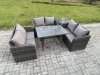 Fimous Rattan Garden Furniture Set 6 Seater Patio Outdoor Love Sofa Set with Rectangular Dining Table Side Table Dark Grey Mixed