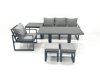 Fimous 6 Seater Garden Sofa Set Aluminium Furniture Rising Dining Tabe Set with Chair Side Table 2 Small Footstools Dark Grey
