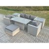 Fimous Rattan Garden Funiture Set Adjustable Rising Lifting Table Sofa Dining Set With 2 Arm Chair 2 Side Table Footstool