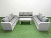 Fimous PE Rattan Lounge Sofa Set 9 Seater Outdoor Garden Furniture Set with Oblong Coffee Table 3 Seater Sofa Light Grey